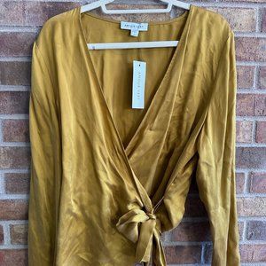 Amour Vert Gold Wrap Blouse with Tie NWT